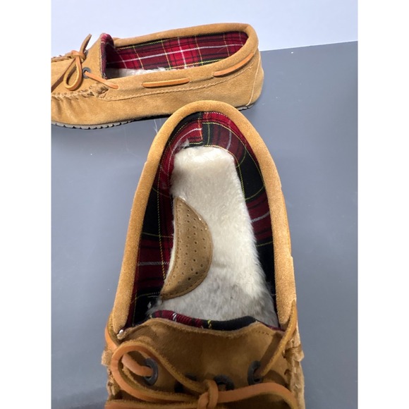 Old Friend Footwear "Kelly" Suede Leather Moccasin Slippers 11 M Faux Fur Lined - Picture 7 of 11